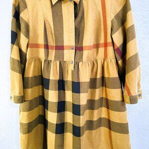 Burberry Brit, Brown plaid, babydoll top, 3/4 sleeve, Size M